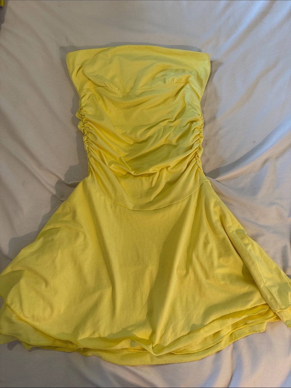 Yellow Strapless Ruffled Skater Dress